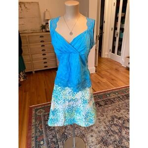 jtb Blue Lace Trim V Neck Crinkle Tank‎ Top Size L